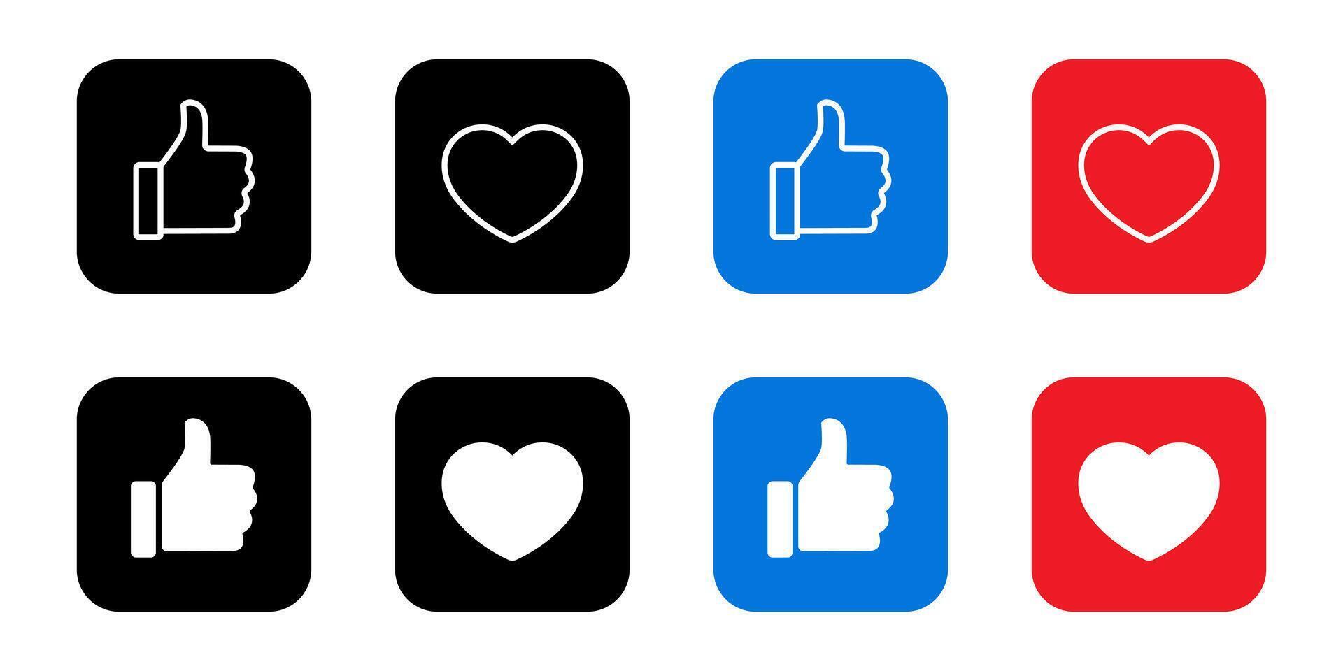 Like and love icon on square background. Thumb up and heart sign symbol vector