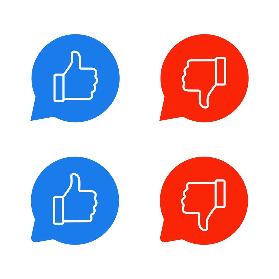 Like and dislike hand outline icon on speech bubble. Thumb up and down sign symbol vector