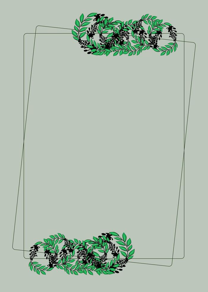wedding card template design with green circular leaf decoration vector