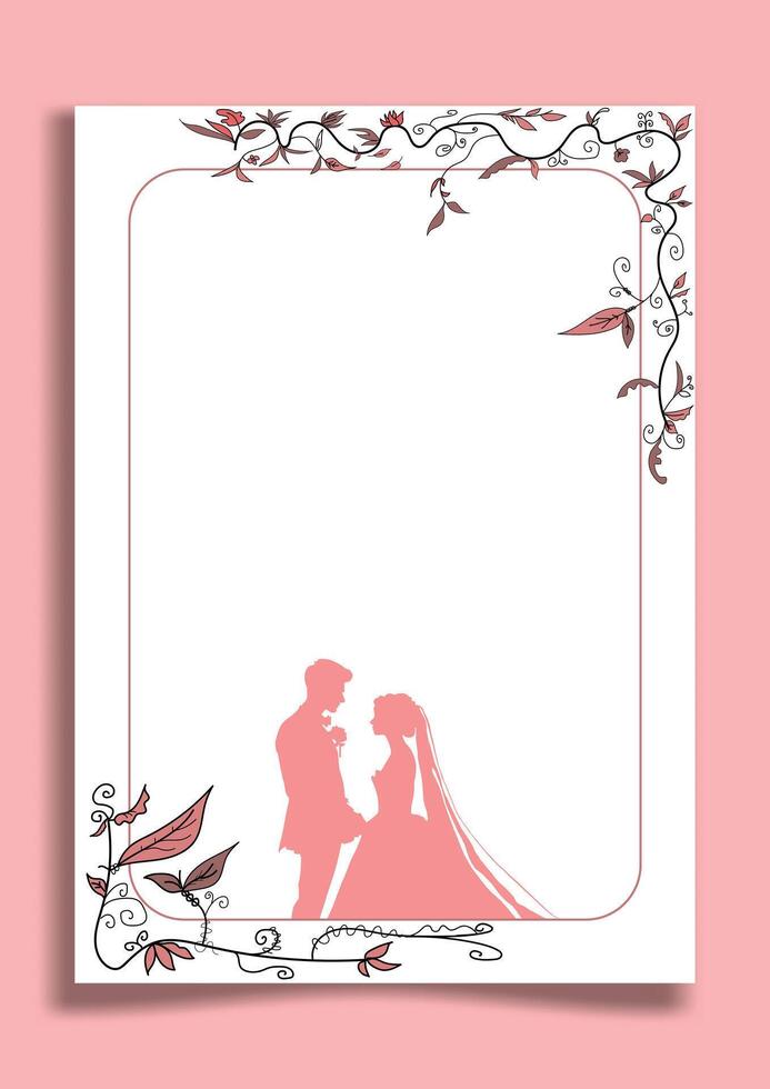 wedding card with couple silhouette vector