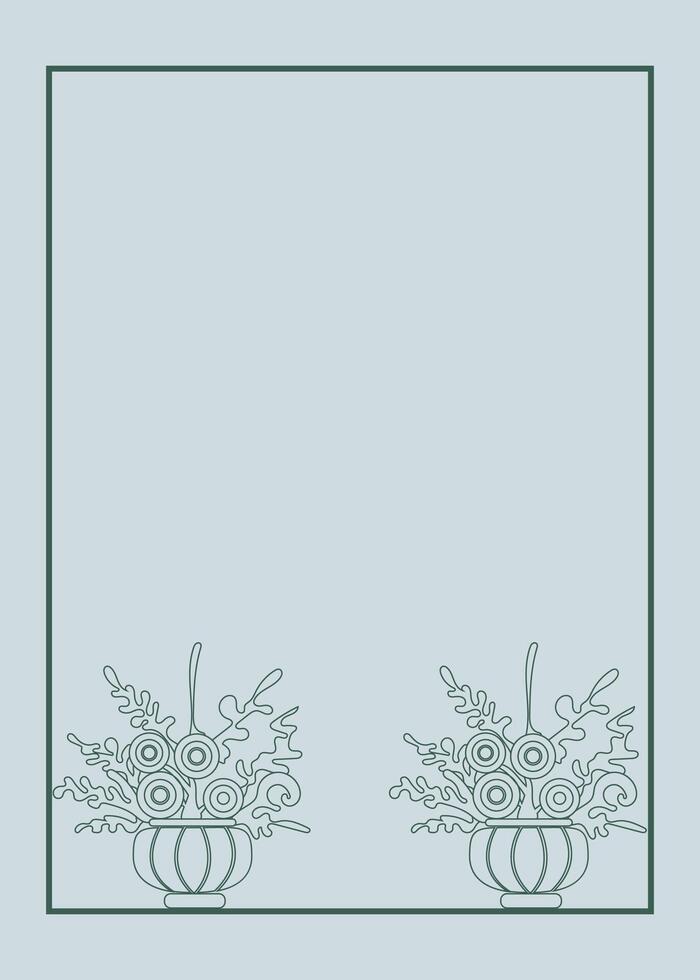 vintage wedding invitation card template design with line art flower vase decoration vector