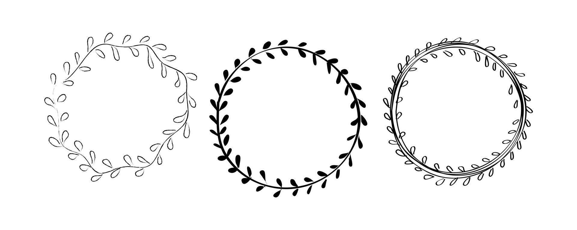 Hand Drawn Swirls and Wreath on Black Colour vector