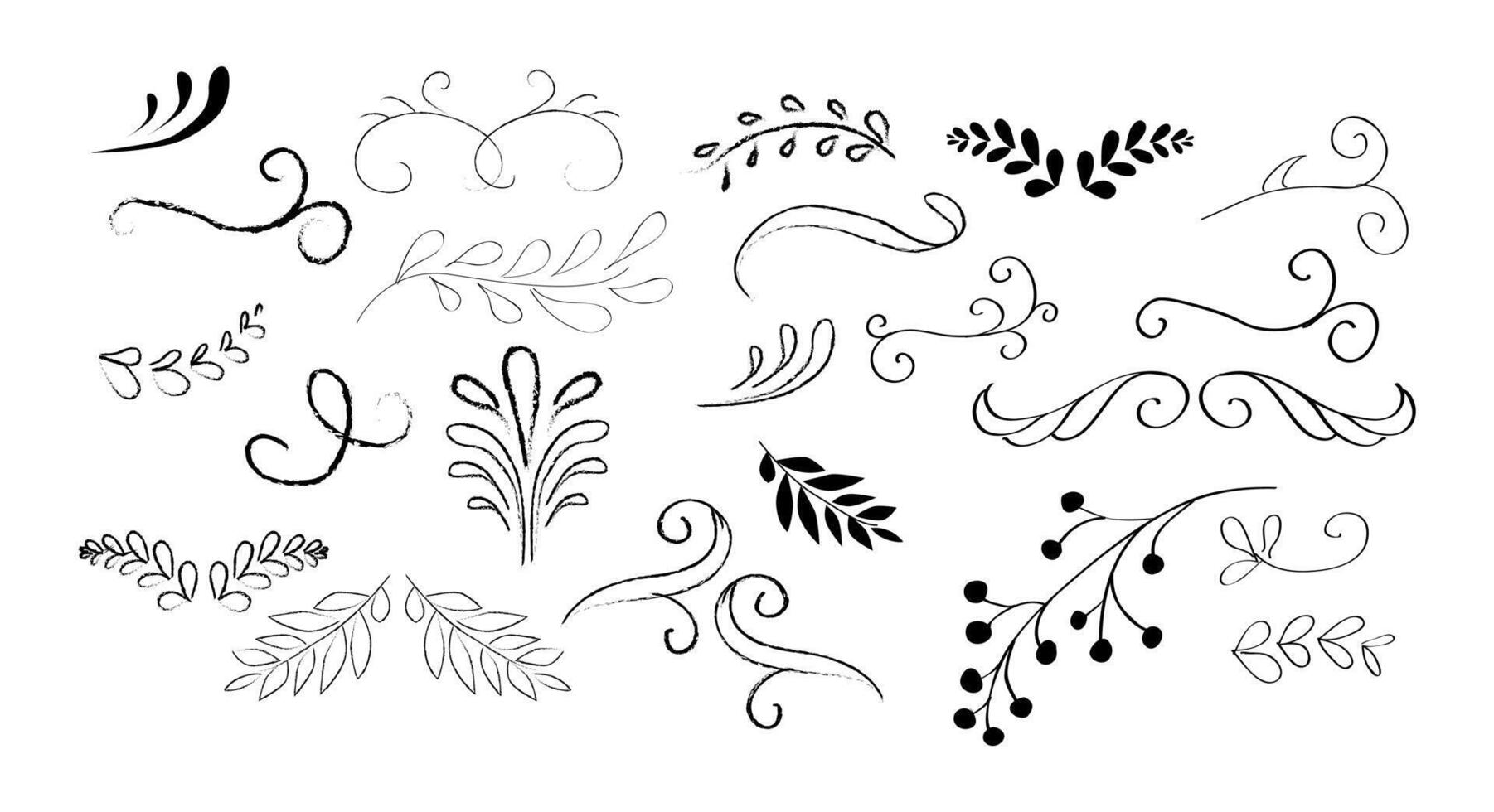Hand Drawn Swirls and Wreath on Black and White Colour vector