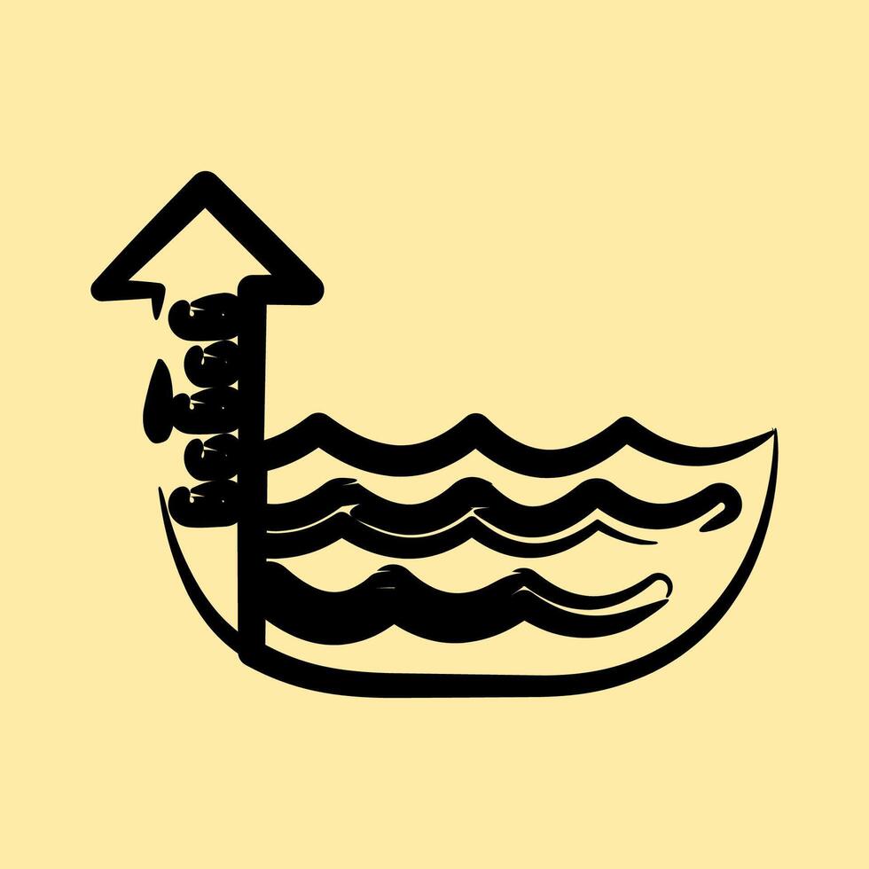 Icon sea level rise. Global warming elements. Icon in hand drawn style. vector