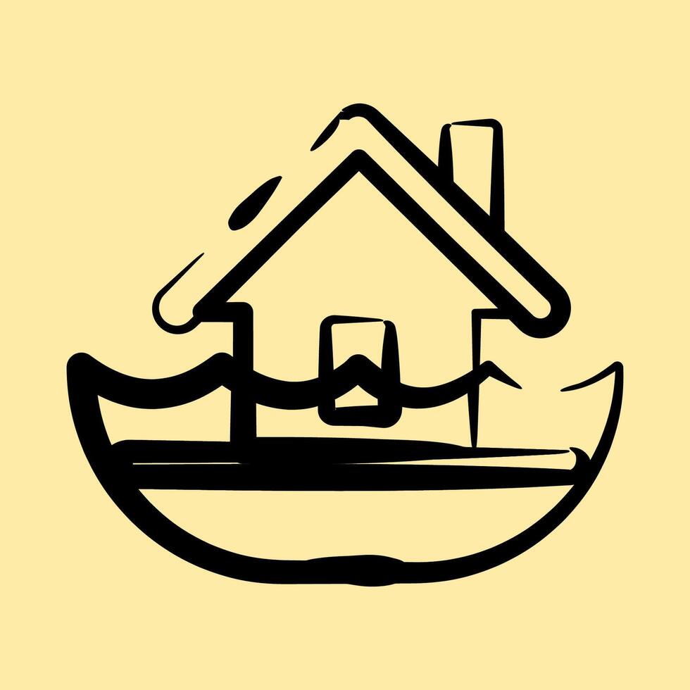 Icon flood. Global warming elements. Icon in hand drawn style. vector