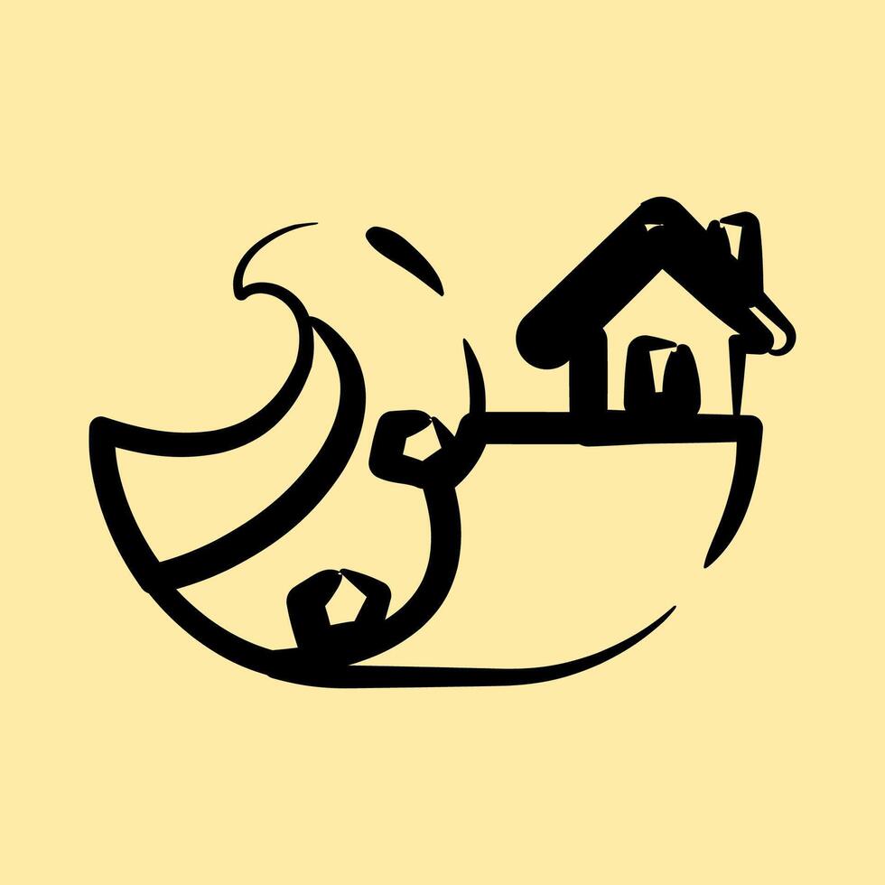 Icon coastel erosion. Global warming elements. Icon in hand drawn style. vector
