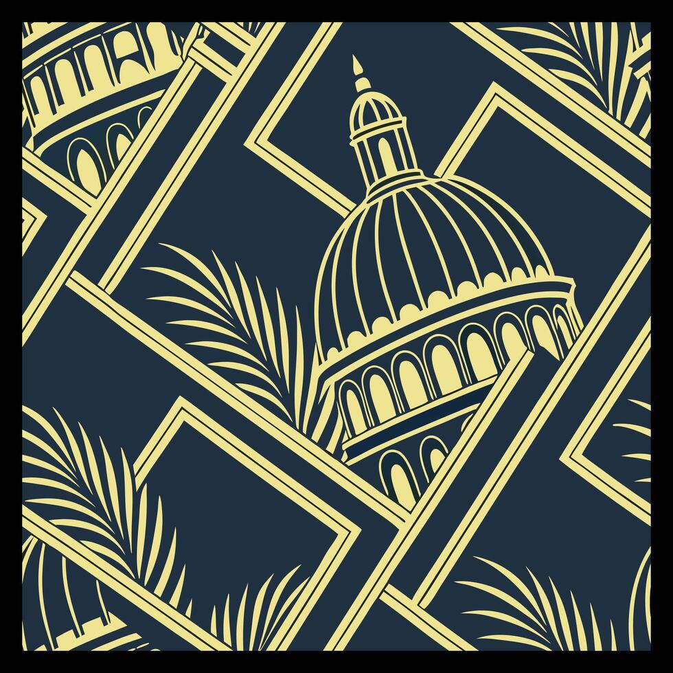 a pattern with a dome and palm trees vector