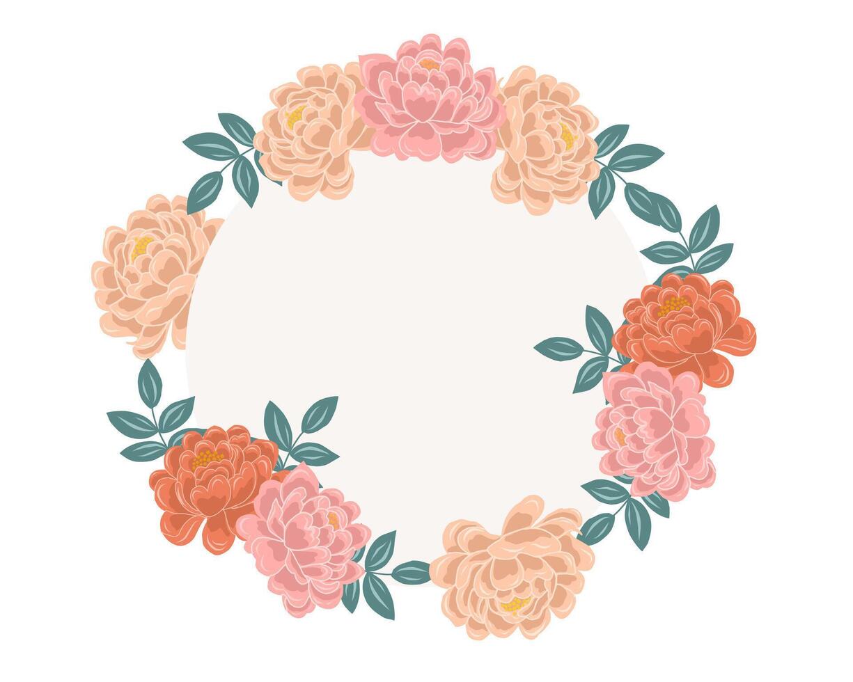 Red and Soft Pink Peony Flower Wreath vector