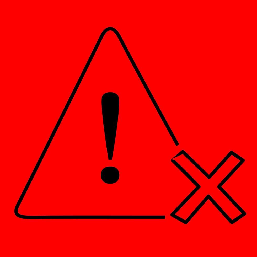Cartoon illustration of red triangle warning sign. Flat forbidden warning message. Exclamation mark. Access denied. vector
