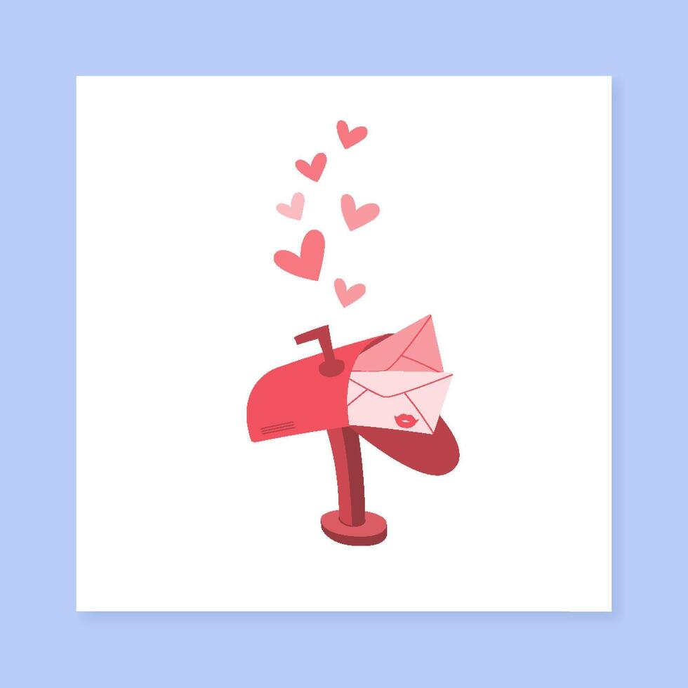 Cartoon valentine postcard with heart and sealed envelope. A charming greeting card for a social media post, expressing love. Flat style with romantic touch, perfect for Valentines Day celebration. vector