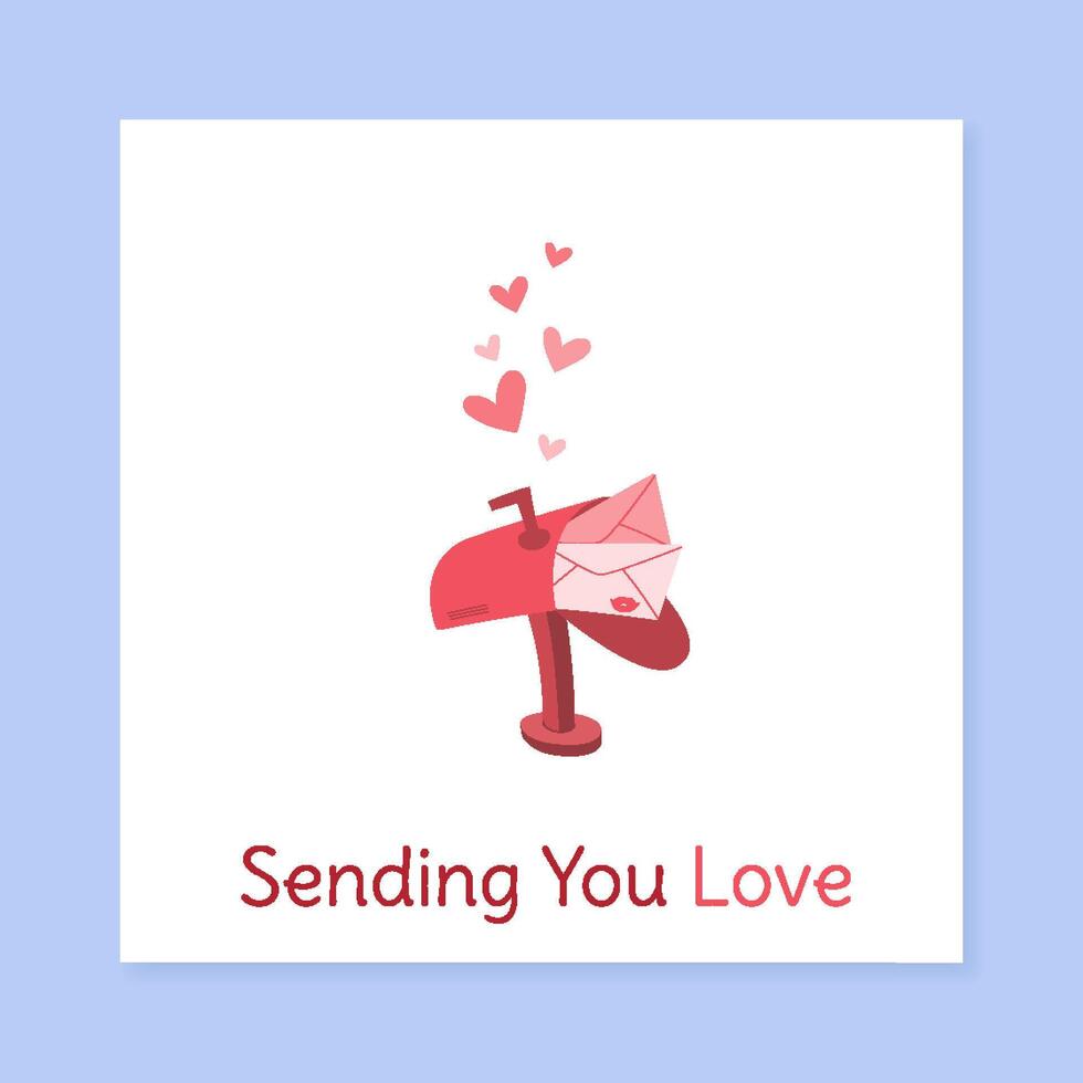 Valentine postcard with heart and love theme. Cartoon style message with romantic elements, ideal for sending warm greetings. Great for social media use or personal correspondence, flat style vector