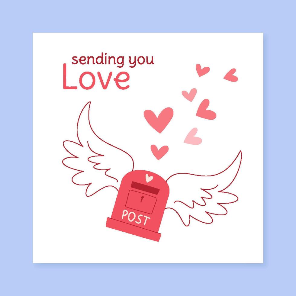 Romantic valentine heart greeting postcard in flat cartoon design. Send love message with this valentine themed card. Ideal for social media post and romantic correspondence. vector