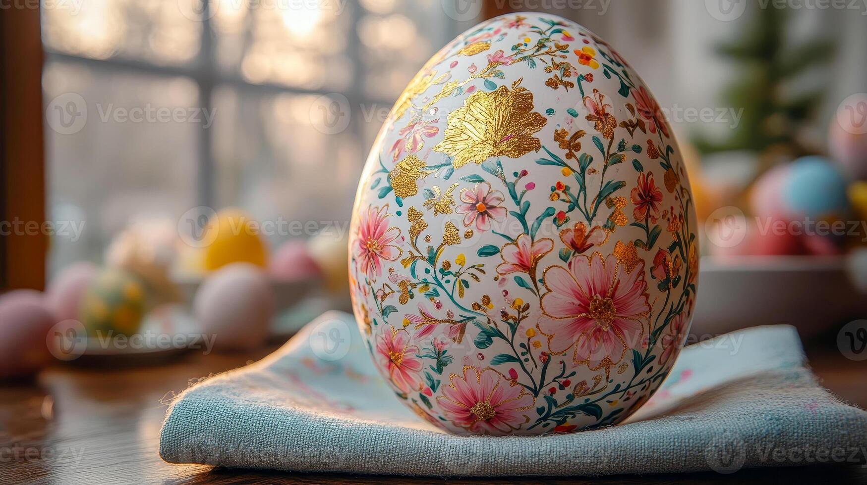 Close-up of an Easter egg lying on a towel photo