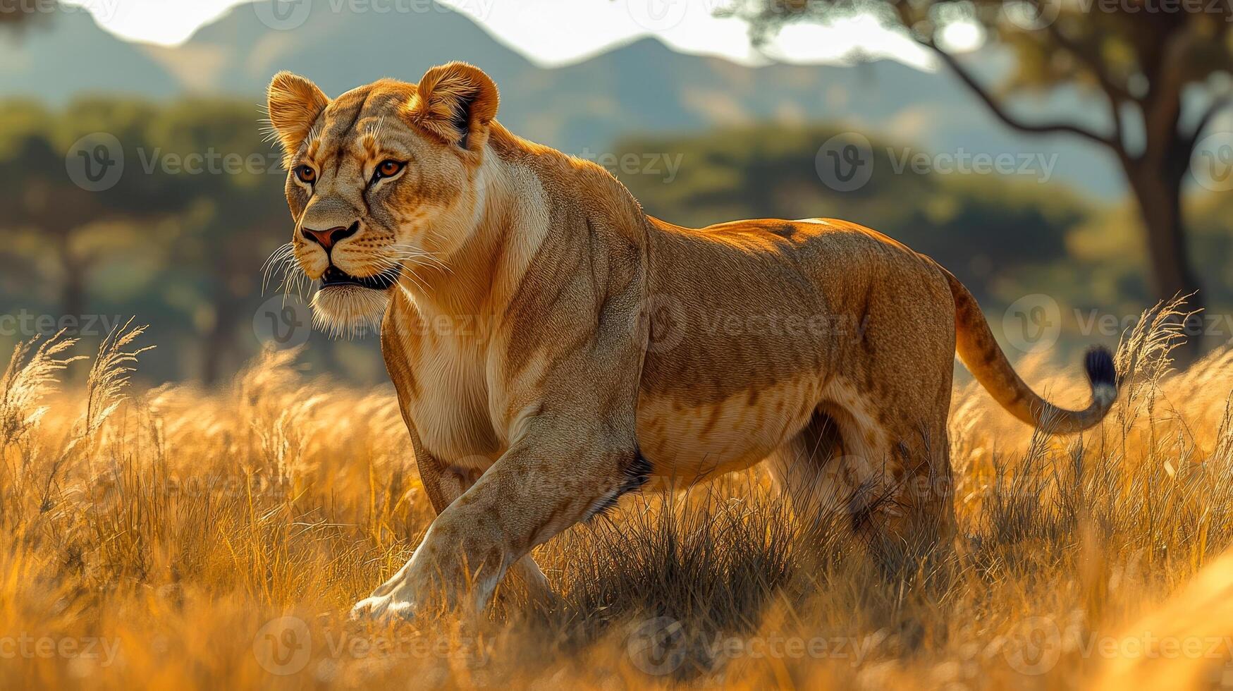 The lioness hunts quietly by day photo