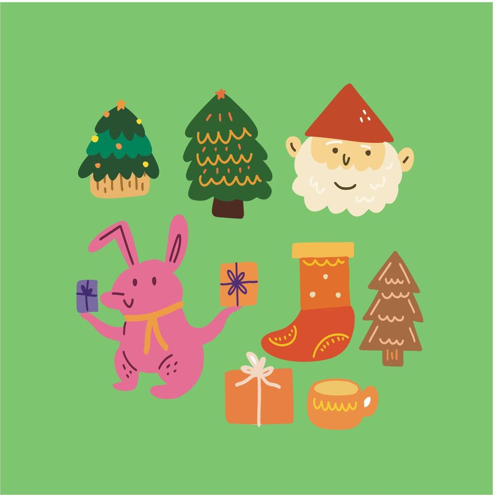 collection of Christmas elements, santa, Christmas tree, gifts vector