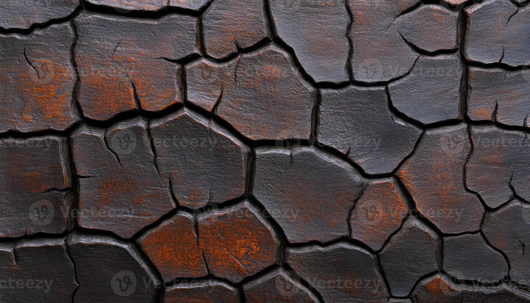 Surface displays intricate cracks and rust patterns resulting from fire damage photo