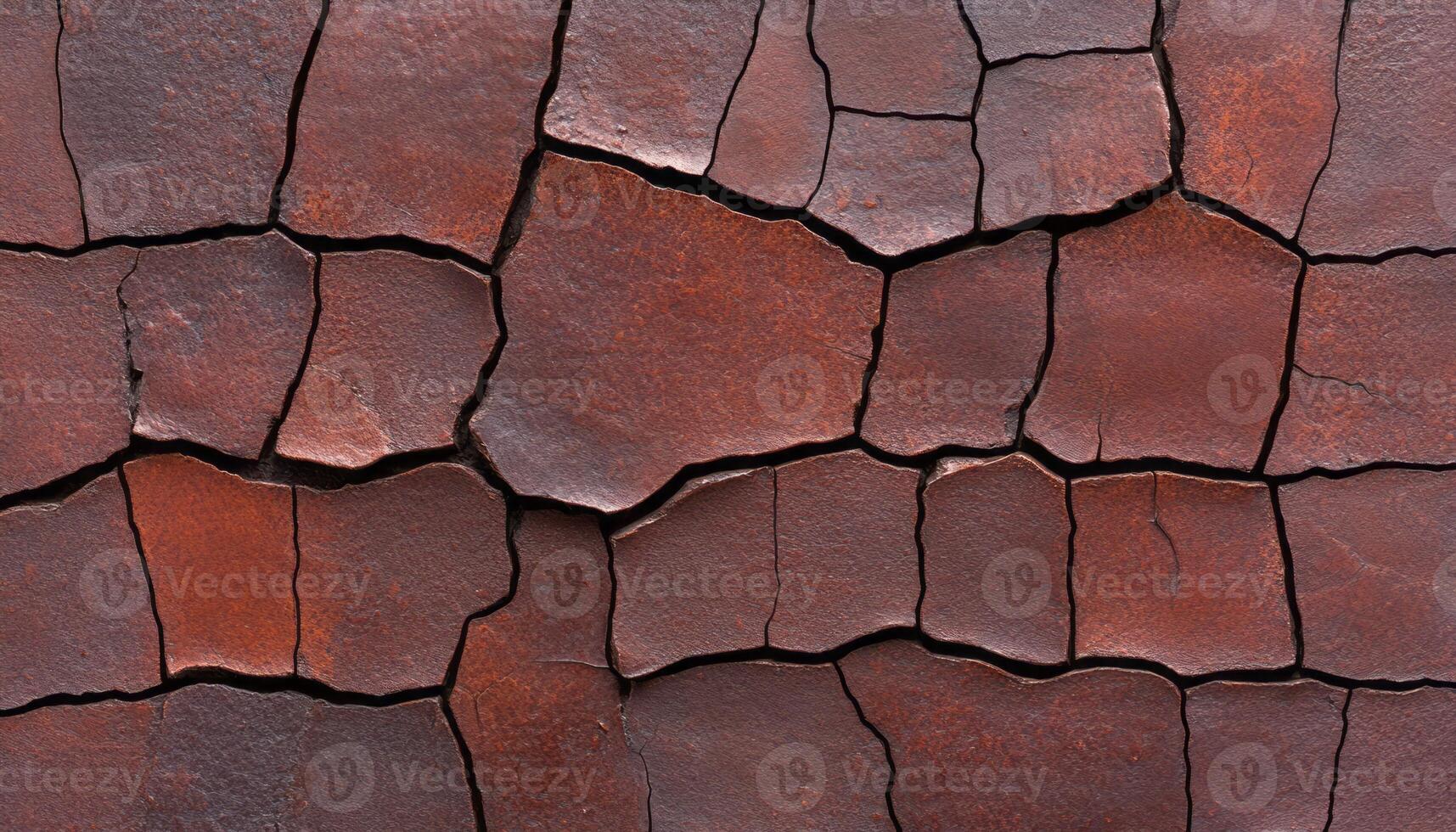 Textured surface with deep cracks in red and brown evokes earthy vibes photo
