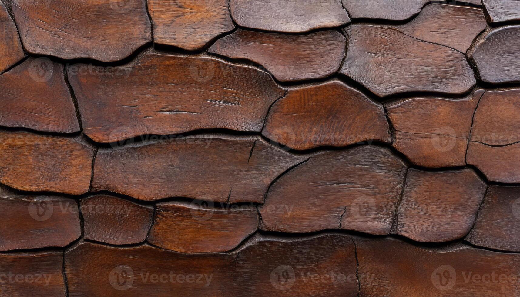 Detailed close-up of polished wood surface with unique grain patterns and colors photo