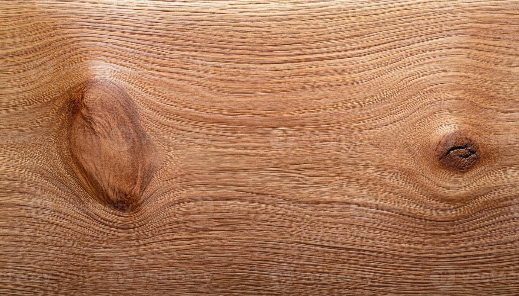 Close-up view of a smooth wooden surface showcasing knots and grain patterns in warm hues photo