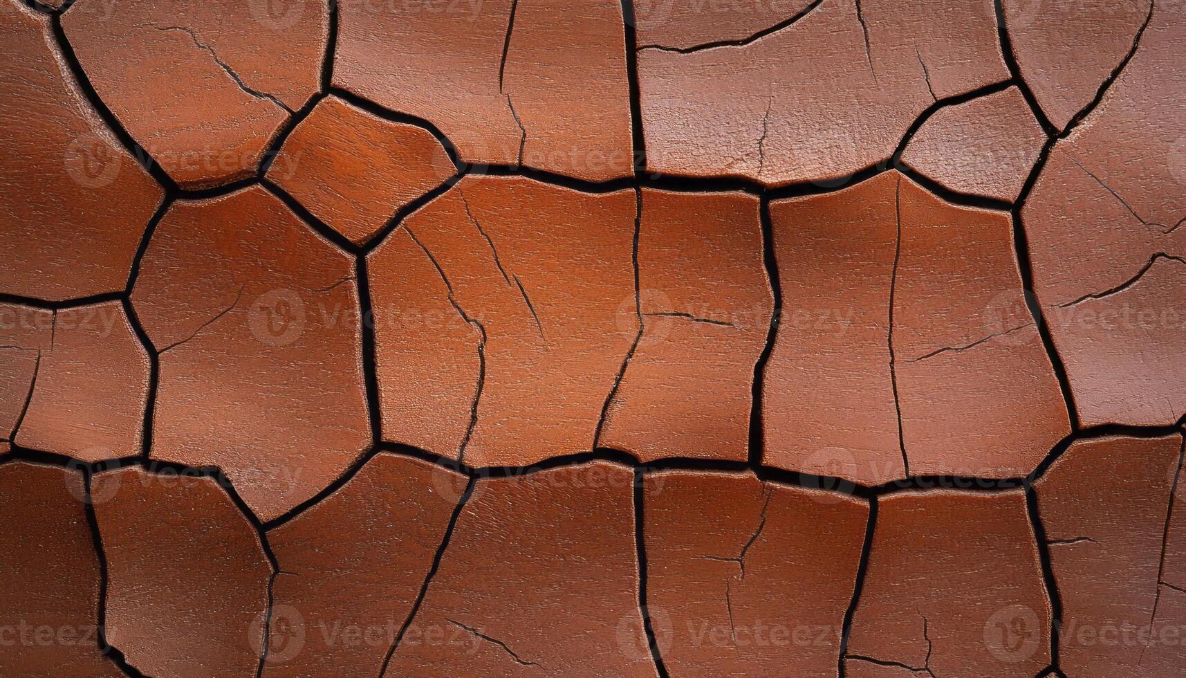 Cracked earth shows a textured surface of rich brown shades under bright light photo