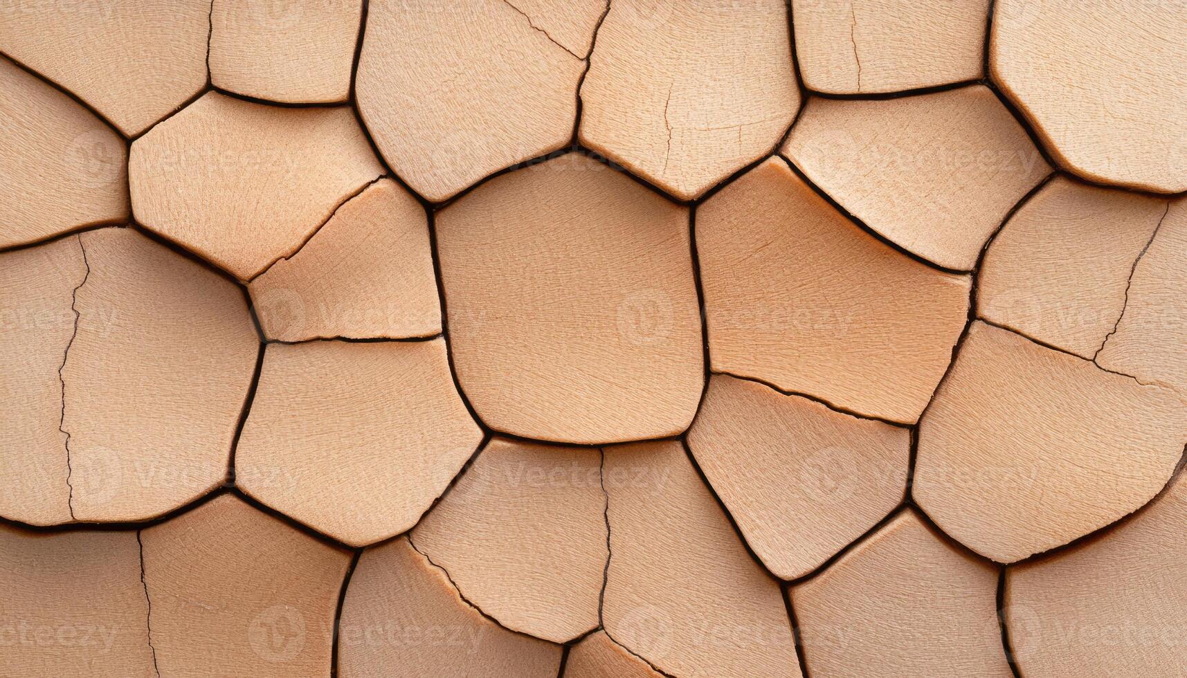 Unique geometric patterns form on the dry surface of cracked earth under sunlight photo