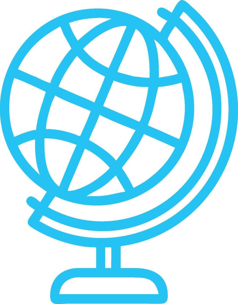 Globe icon, simple line drawing, light blue color, world map, desk globe, spherical shape, geometric design vector