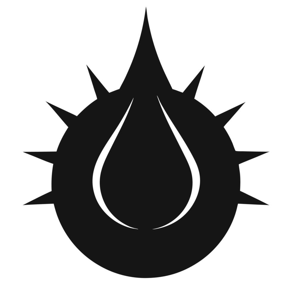 Black and white logo, teardrop shape, spiked circle, minimalist design, sharp points, symmetrical composition vector
