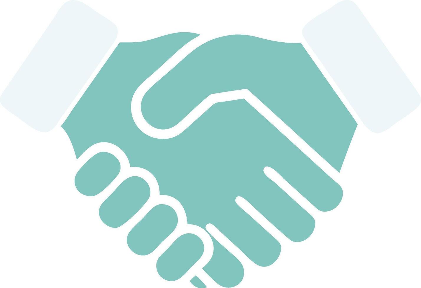 handshake icon, teal and white color scheme, simple graphic design, flat illustration, minimalist logo vector