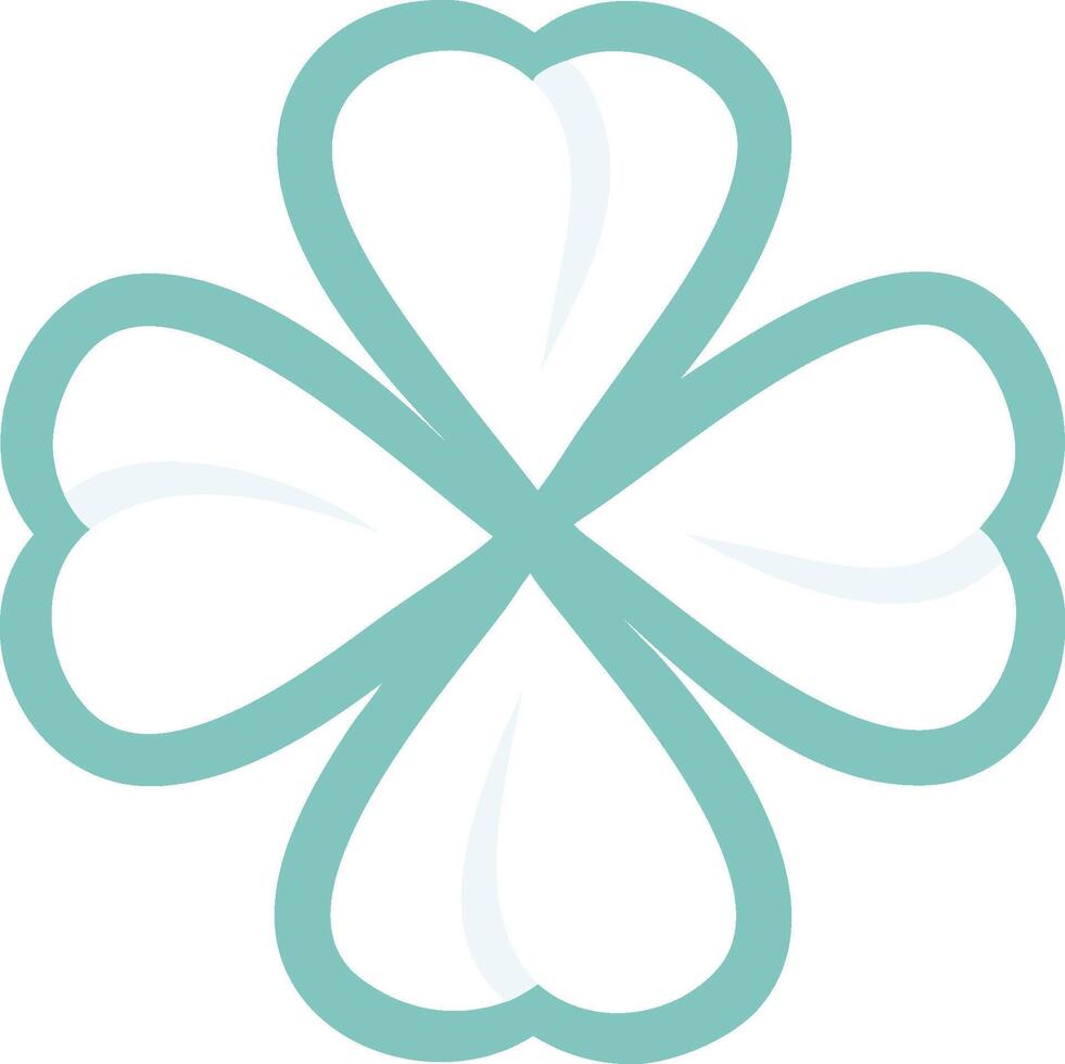 Minimalist four-leaf clover design, teal outline, white background, clean lines, stylized heart-shaped leaves vector
