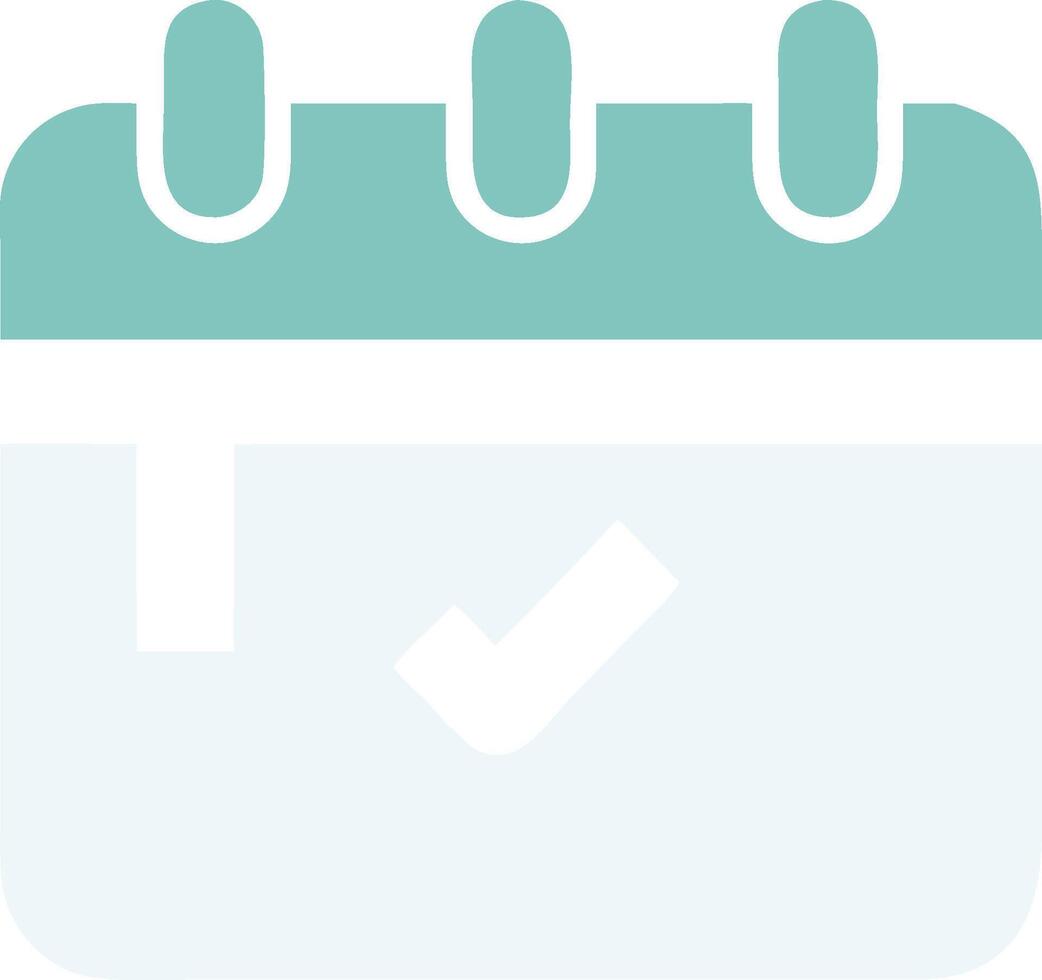 Calendar icon, minimalist design, teal and white color scheme, checkmark symbol, flat illustration, appointment reminder, scheduling app icon, clean layout, simple geometric shapes, vector