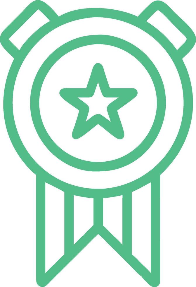 Green icon, award ribbon, star medal, achievement symbol, outline design, minimalist graphic vector