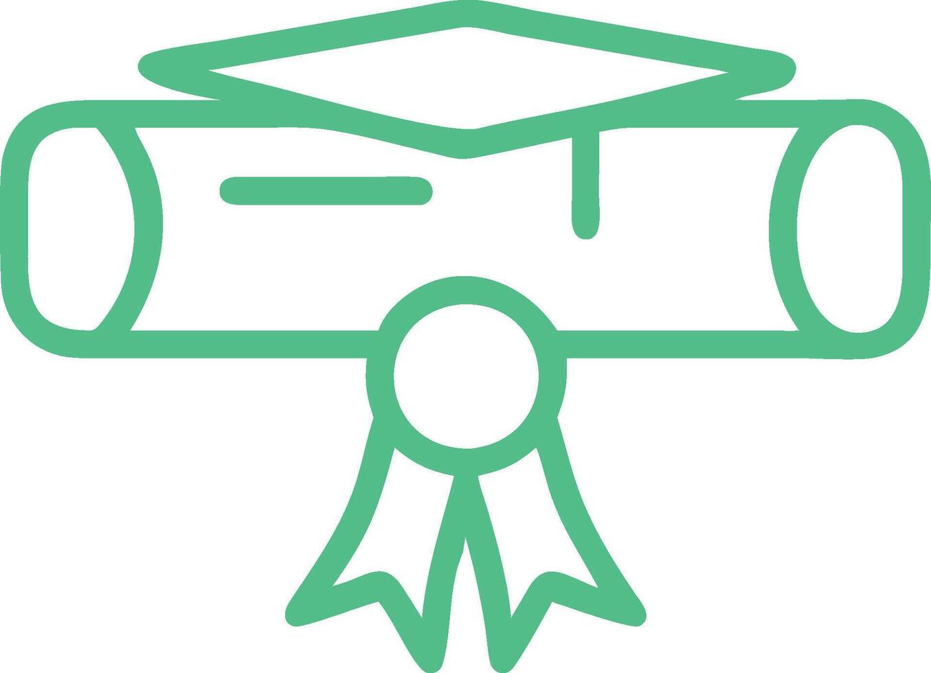 Minimalist icon, graduation cap and diploma, green outline, simple design vector