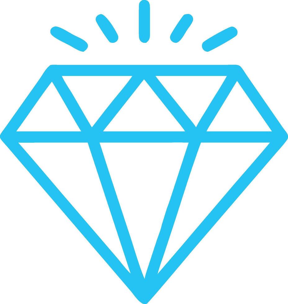 Minimalist diamond icon, bright cyan blue, geometric shapes, flat design, clean lines, sparkling effect vector
