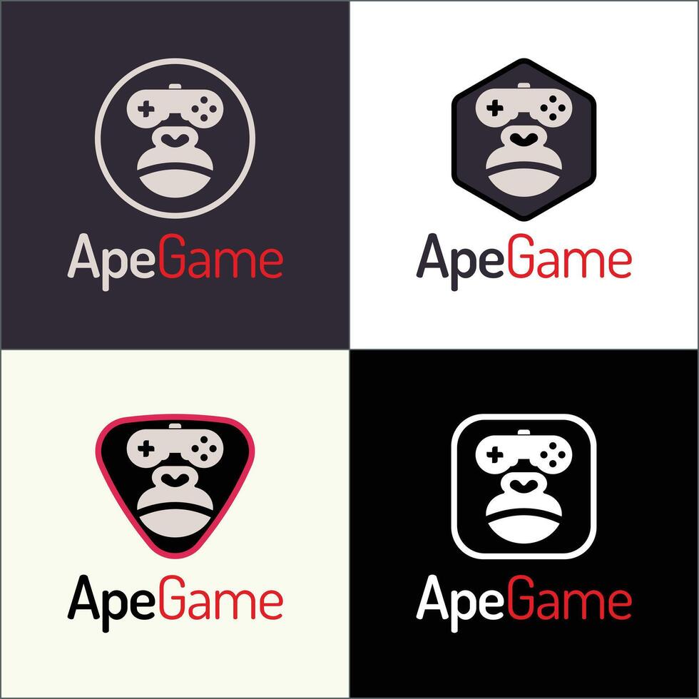 Gorilla ape monkey joystick face shape logo set template design vector