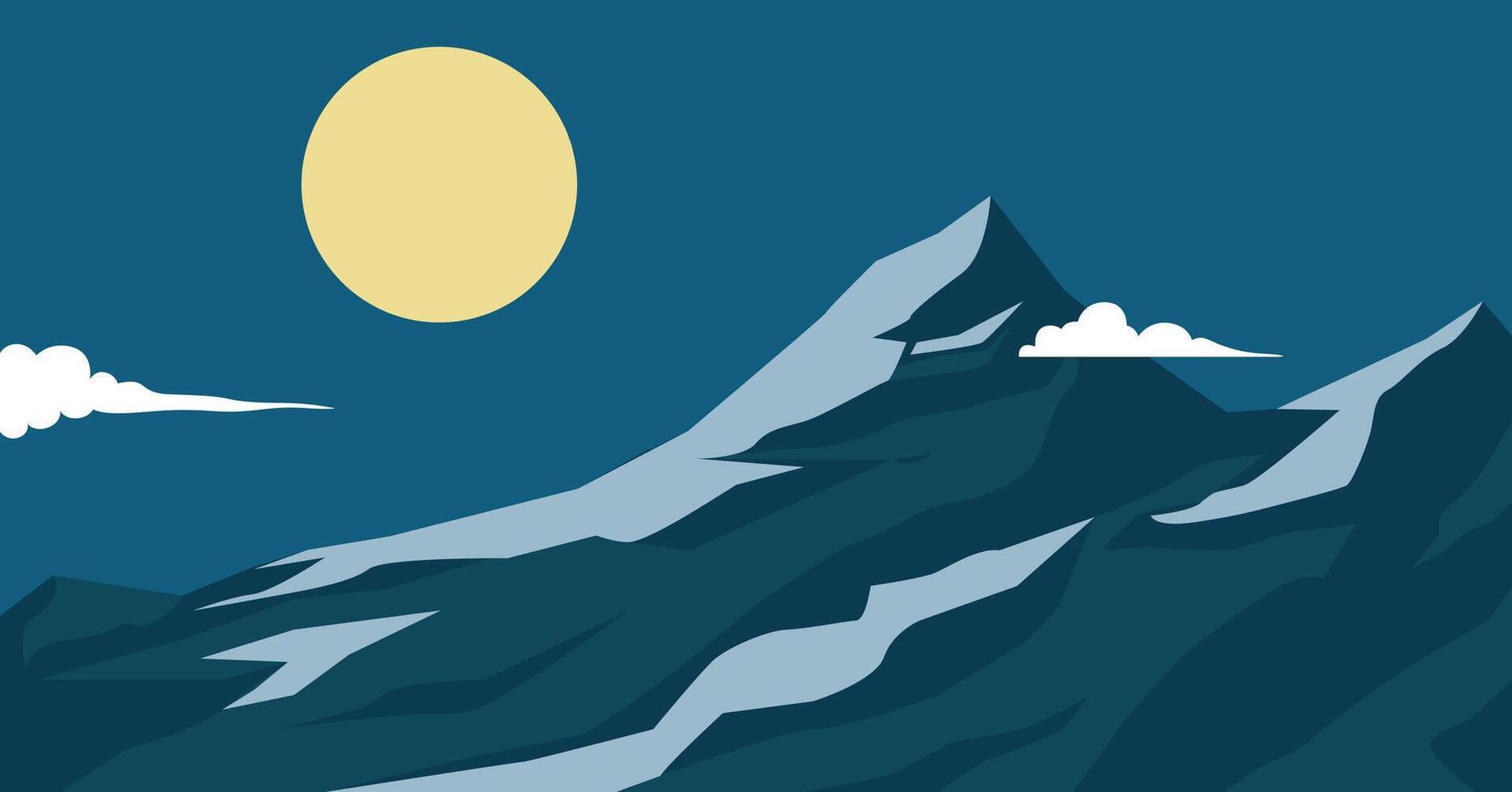 Night mountain landscape with moon and clouds illustration vector