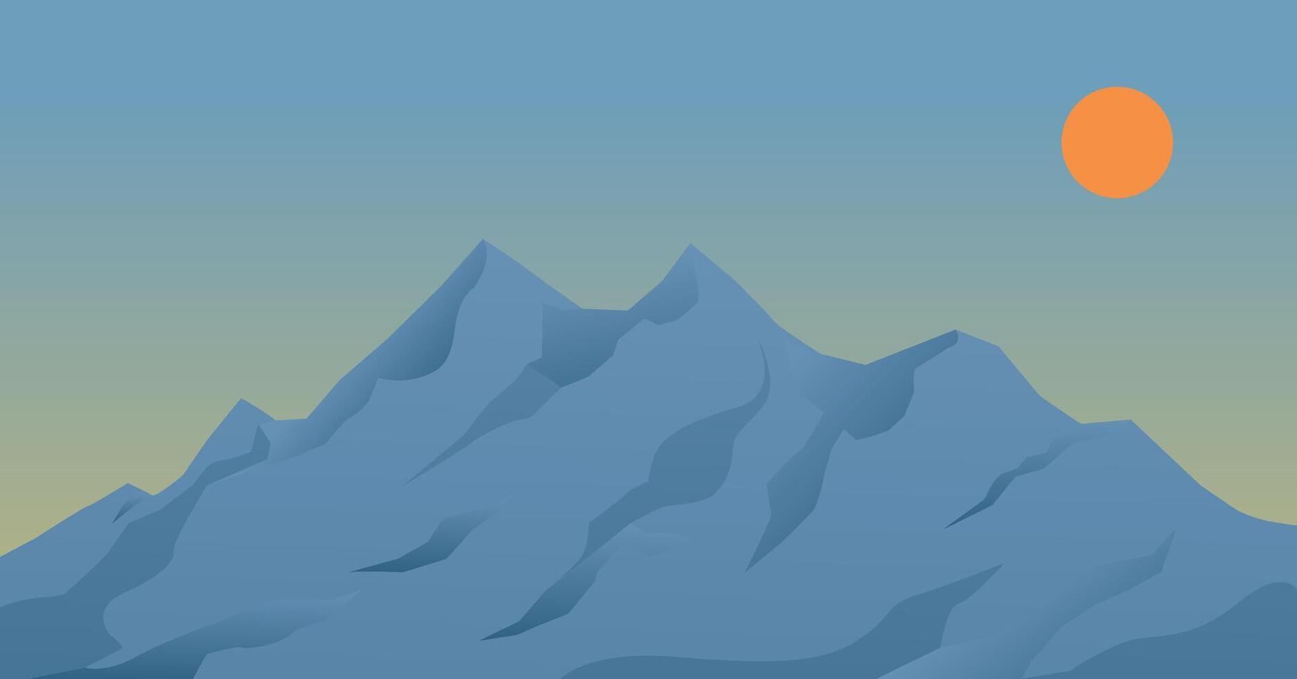 Mountain peak landscape, snowy mountain range with sunrise vector