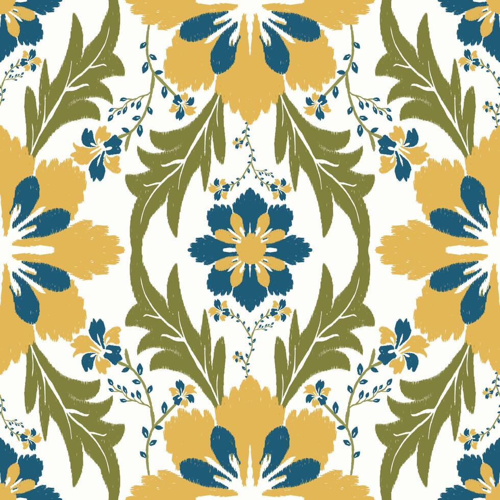 Colorful Ikat wild flowers pattern. Abstract tropical wildflower seamless pattern. Ethnic wildflower pattern use for fabric, textile, home decoration elements, upholstery, wrapping paper, etc. vector