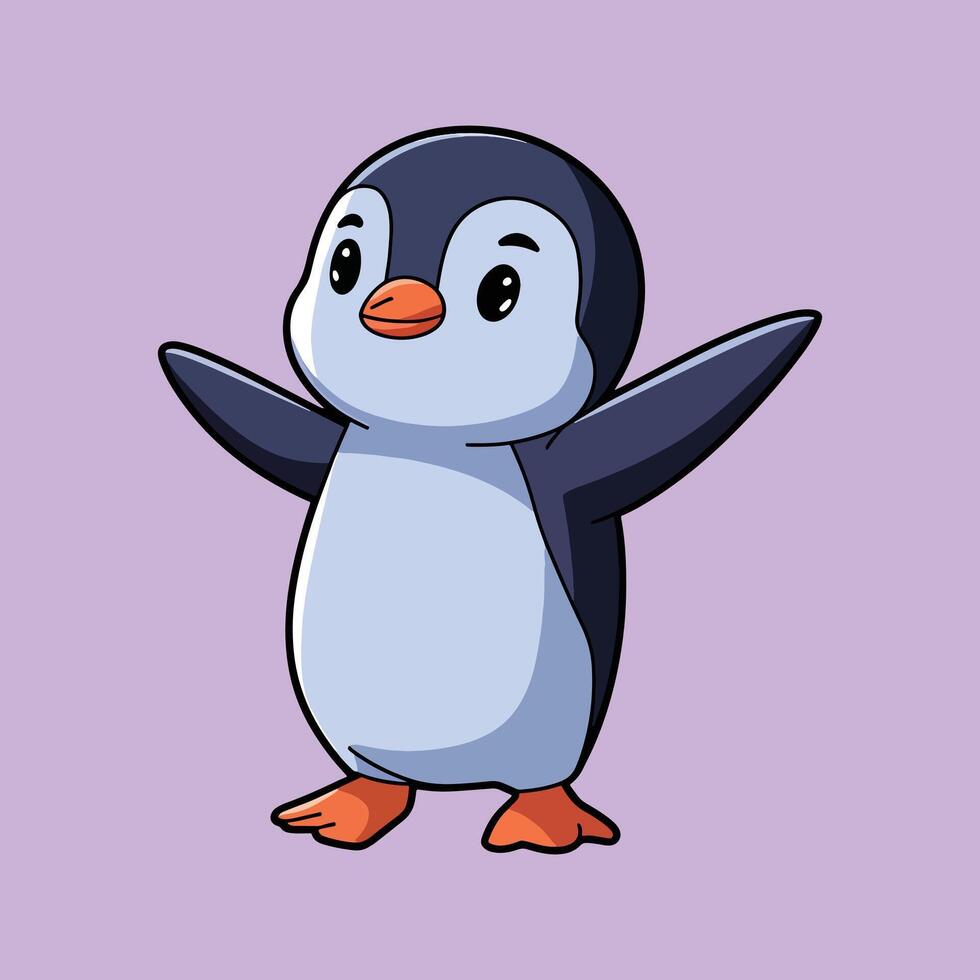 Cute Happy Penguin Cartoon Icon Illustration. vector