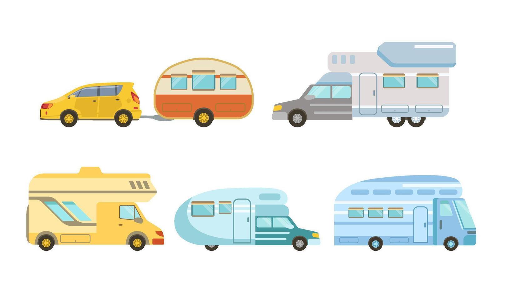 Collection of Camper or Commercial Trailers, Trailering, Camping, Outdoor Adventures Illustration vector