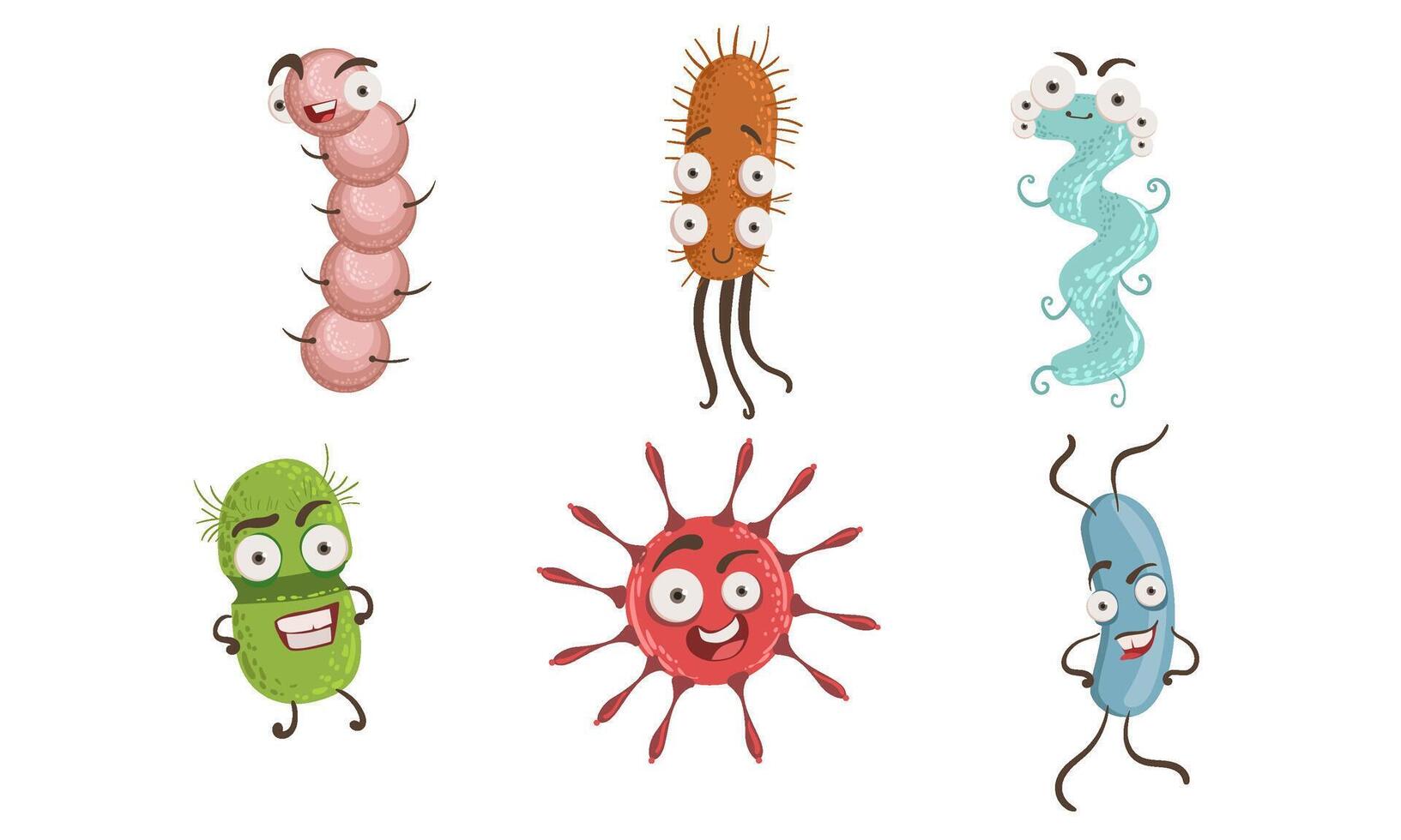 Collection of Microbes, Colorful Bacterias and Pathogens Characters With Various Emotions Illustration vector