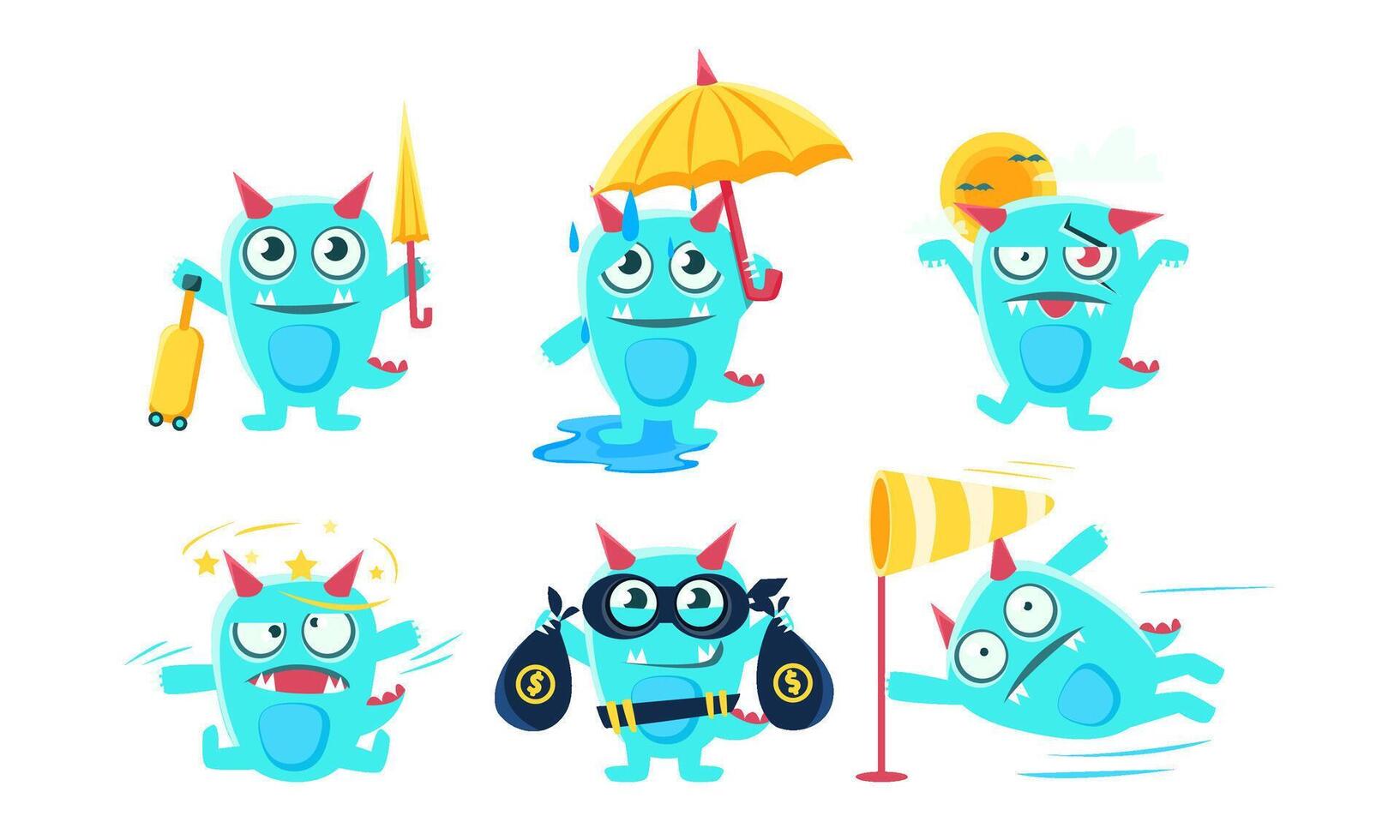 Cute Cartoon Monster Character Set, Funny Devil in Different Situations Illustration vector