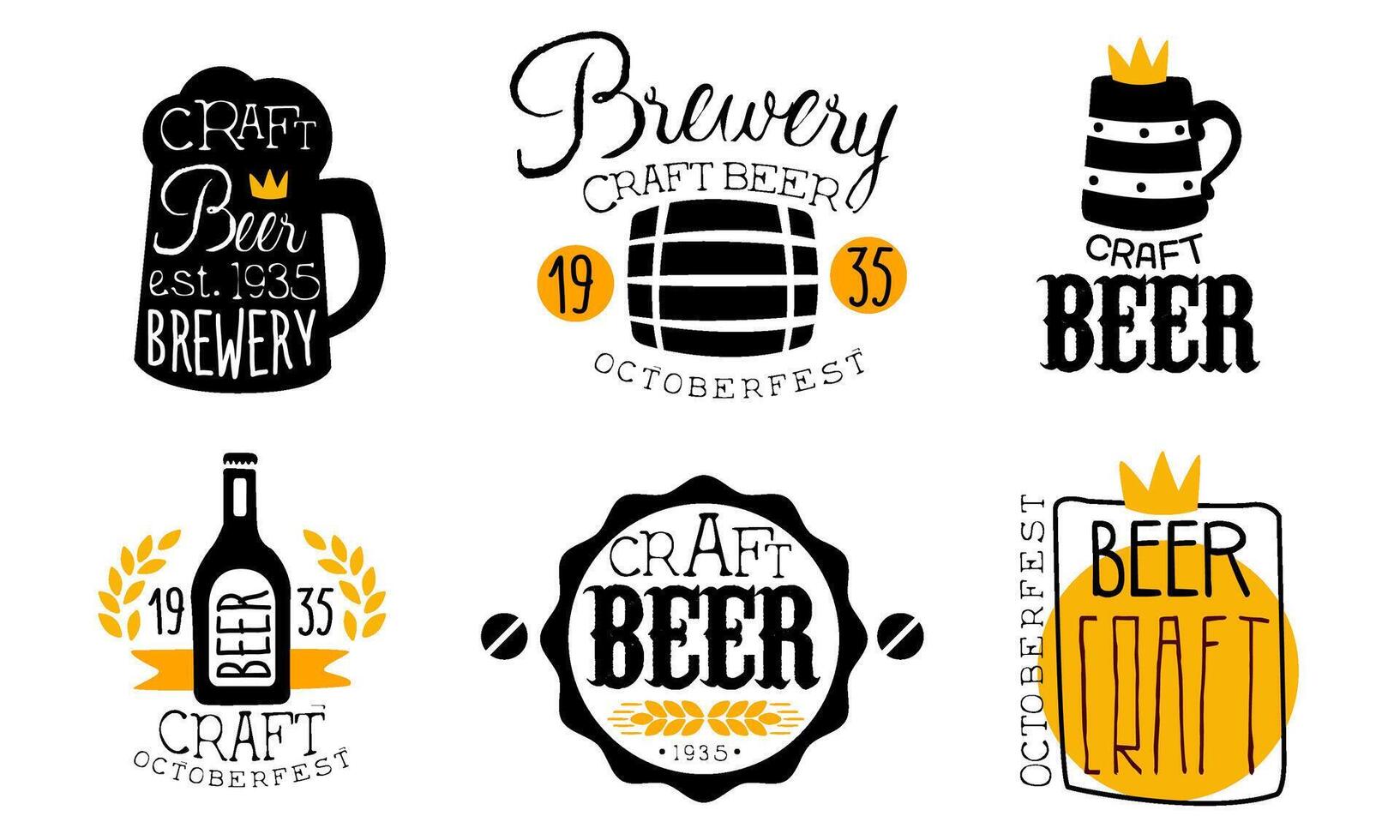 Brewery Craft Beer Retro Labels Set, Oktoberfest Design Templates Hand Drawn Illustration vector