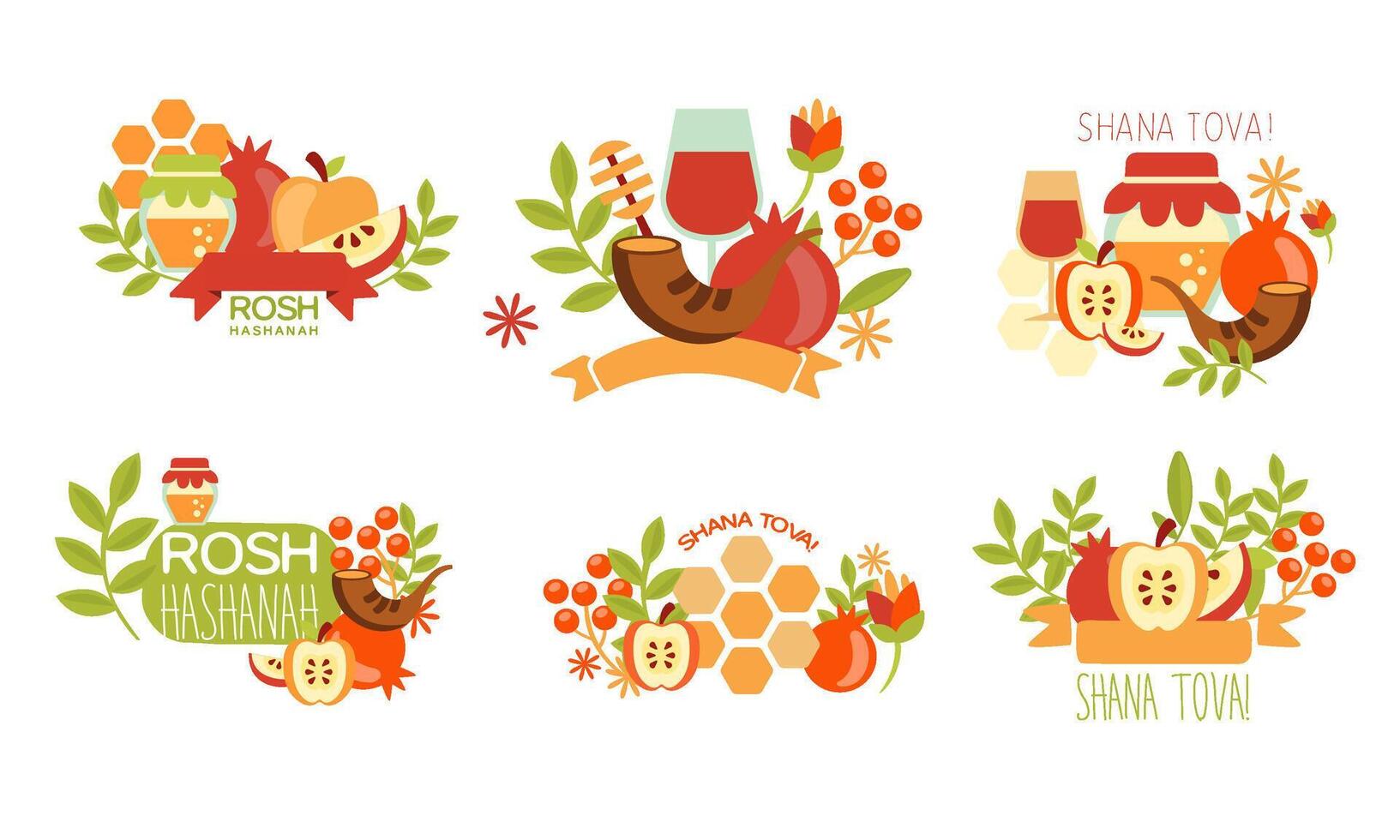 Shana Tova Labels Set, Rosh Hashanah Jewish Holiday Banner, Poster, Badge Design Elements Illustration vector