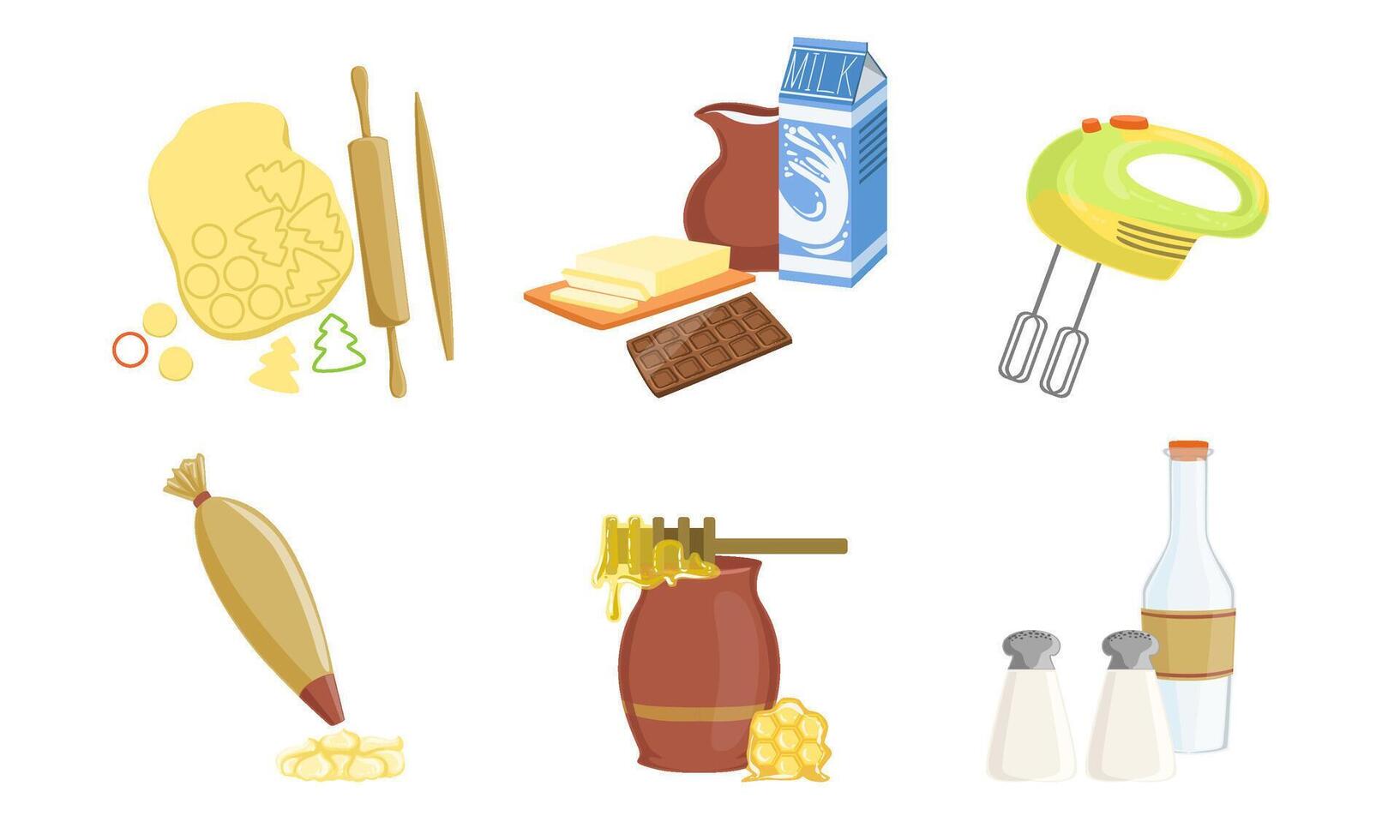 Kitchen Tools And Utensils Set, Baking Ingredients Illustration vector
