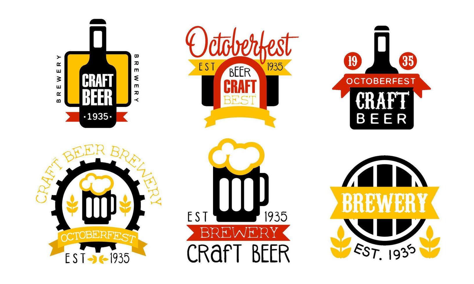 Brewery Craft Beer Retro Labels Set, Oktoberfest Design Templates Illustration vector