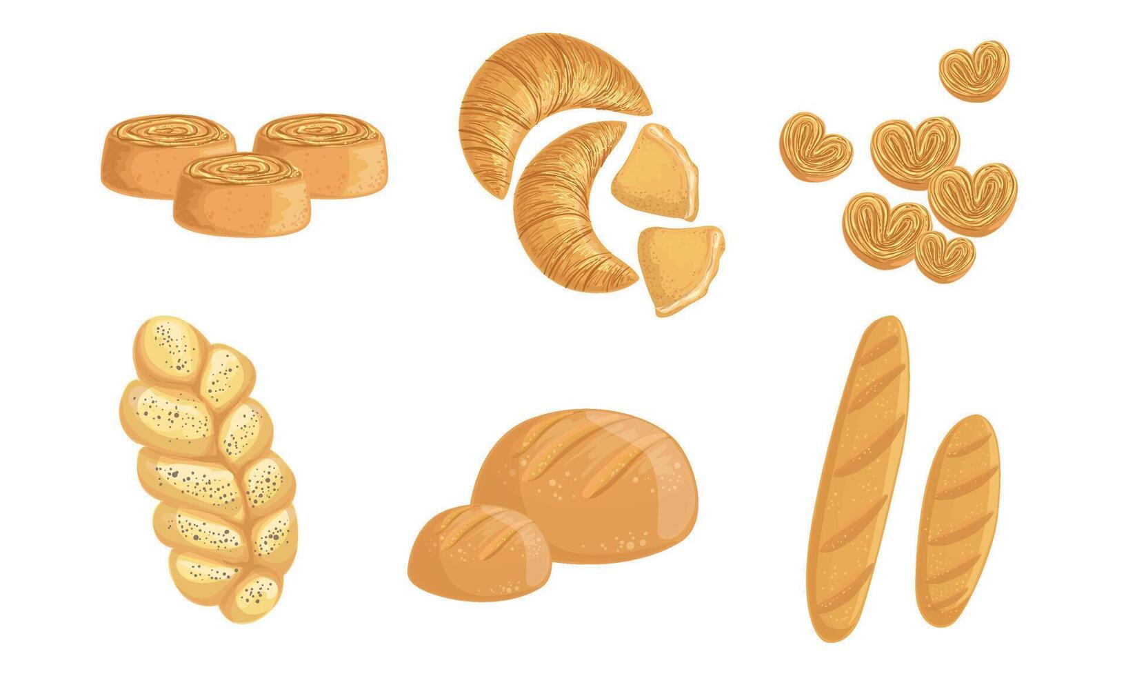 Bakery Products Set, Bread, Baguette, Loaf, Hala Illustration vector