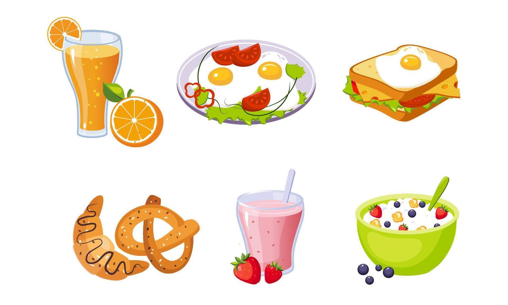 Collection of Breakfast Meal, Delicious Healthy Food Different Sets Illustration vector