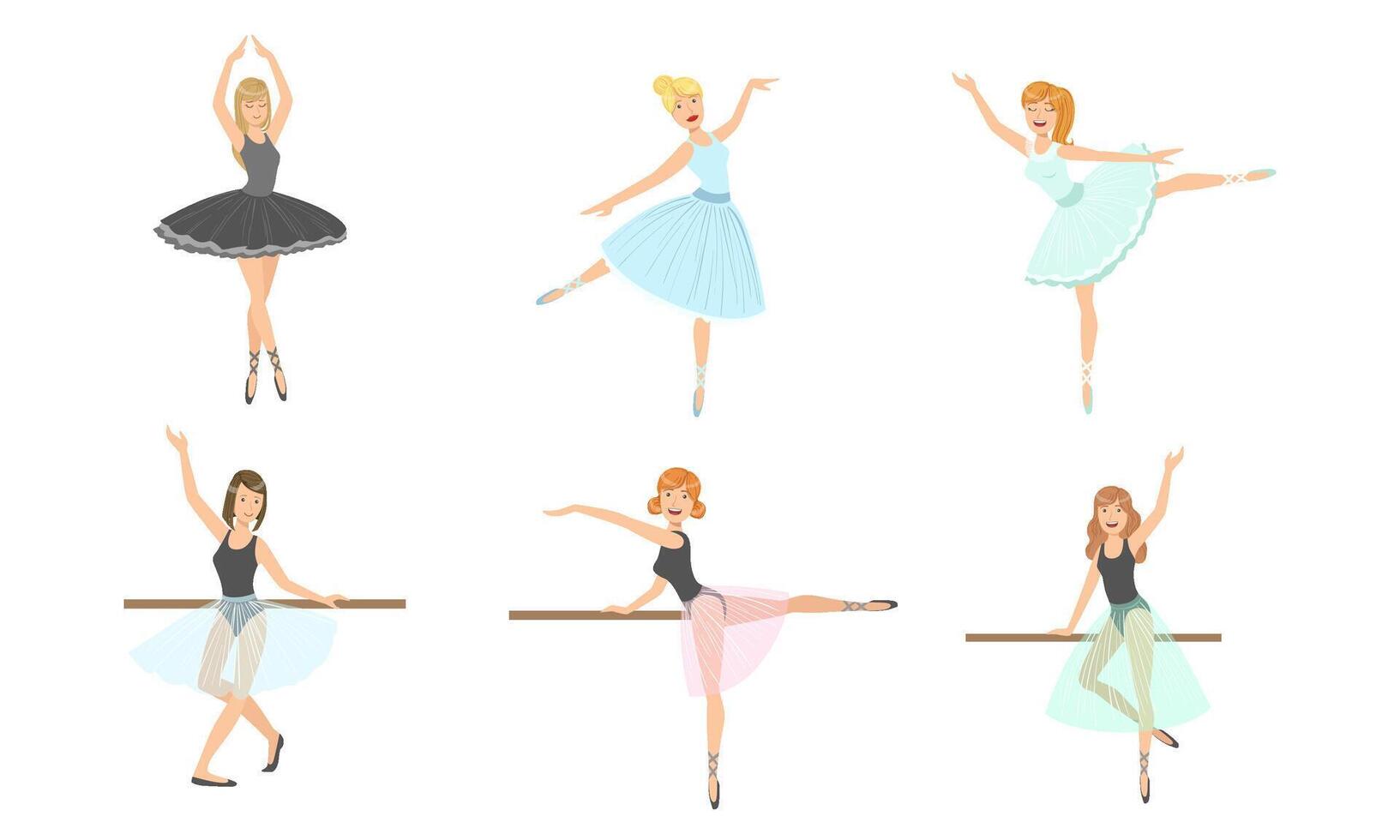 Beautiful Ballerina Characters Dancing Set, Classical Ballet Art Dansers Illustration vector