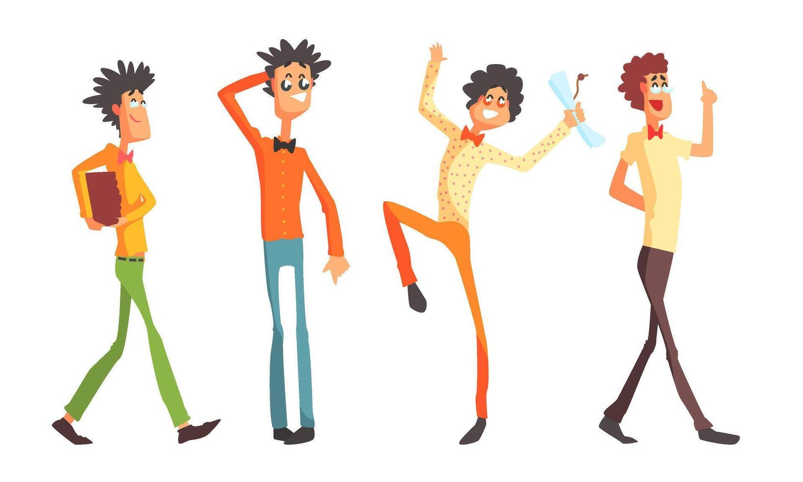 Funny Eccentric Men Set, Poet, Artist or Professor Cartoon Characters Illustration vector