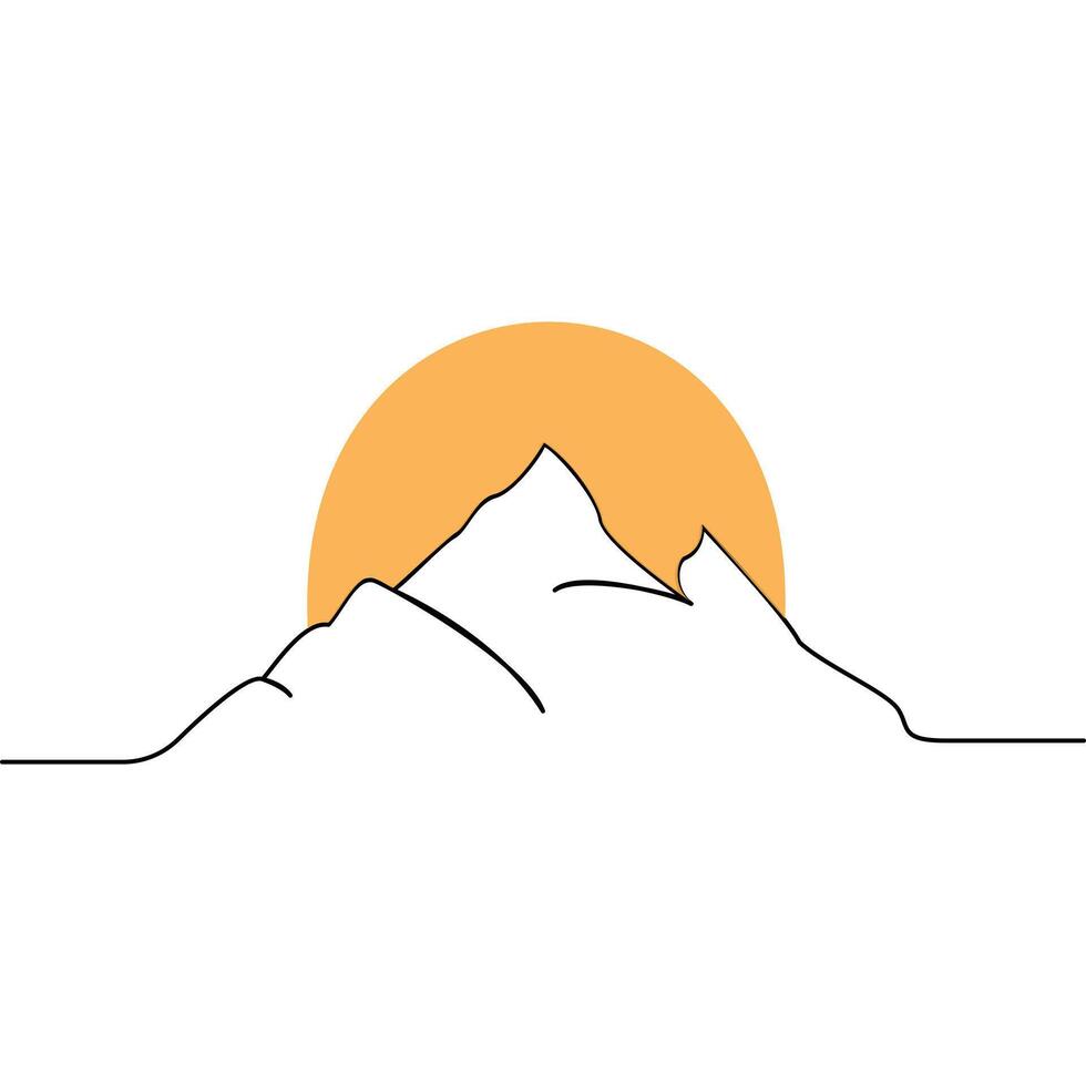 Sunset single-line art on a white artboard captures the tranquil beauty of the setting sun, with a continuous line gracefully tracing the horizon against the simplicity of a blank canvas vector